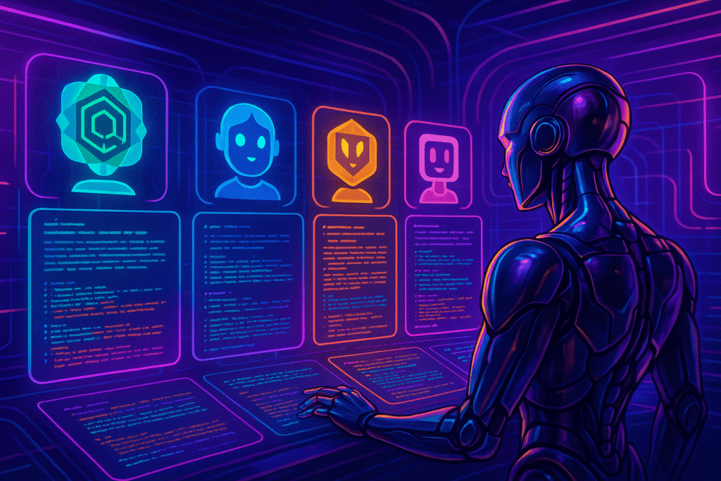 Futuristic ChatGPT alternative AI chatbot comparison interface w